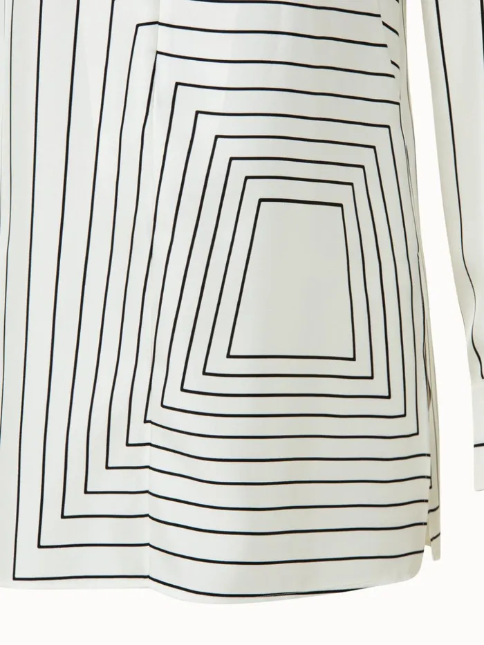 Silk Twill Trapezoid Square Print Tunic Blouse Ecrublack Women Akris Blouses