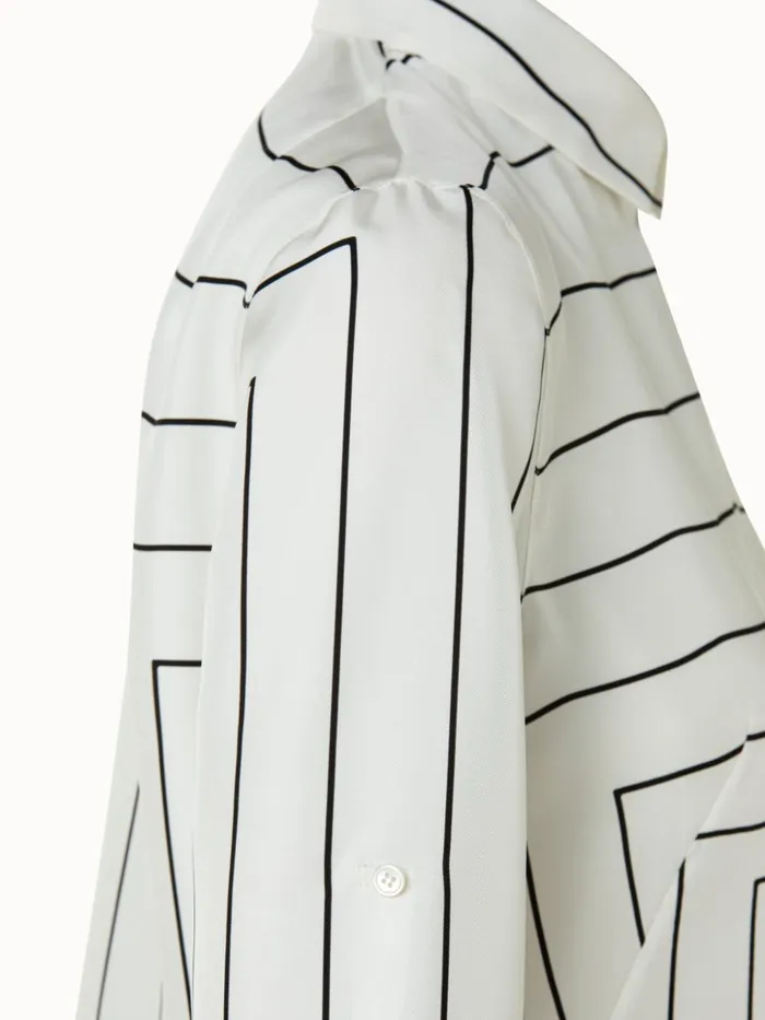 Silk Twill Trapezoid Square Print Tunic Blouse Ecrublack Women Akris Blouses
