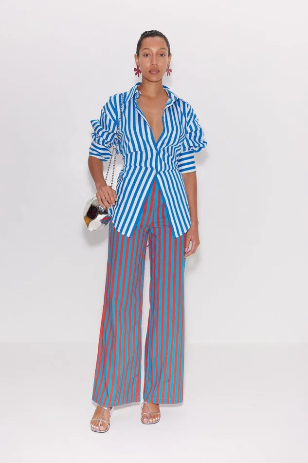 Simon Miller Bottoms Pia Striped Poplin Pant In BluePaprika Stripe Cotton 8211 Women
