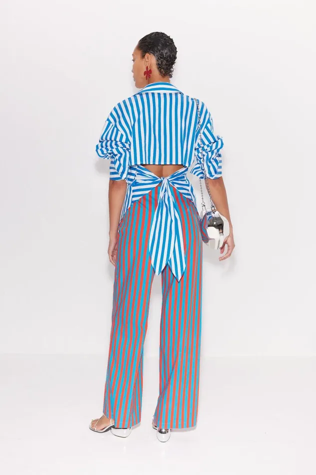 Simon Miller Bottoms Pia Striped Poplin Pant In BluePaprika Stripe Cotton 8211 Women Simon Miller Bottoms Pia Striped Poplin Pant In BluePaprika Stripe Cotton 8211 Women
