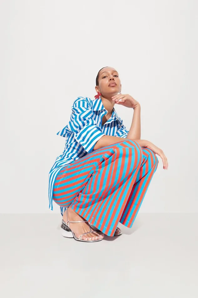 Simon Miller Bottoms Pia Striped Poplin Pant In BluePaprika Stripe Cotton 8211 Women Simon Miller Bottoms Pia Striped Poplin Pant In BluePaprika Stripe Cotton 8211 Women