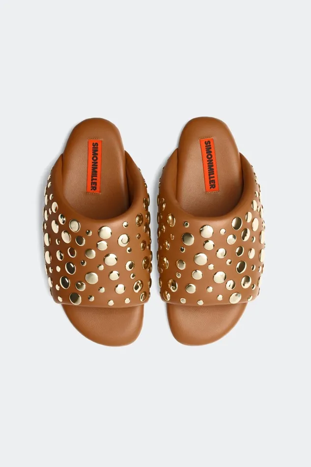 Simon Miller Flats Studded Bubble Slide In ChestnutBrass 8211 Women Simon Miller Flats Studded Bubble Slide In ChestnutBrass 8211 Women