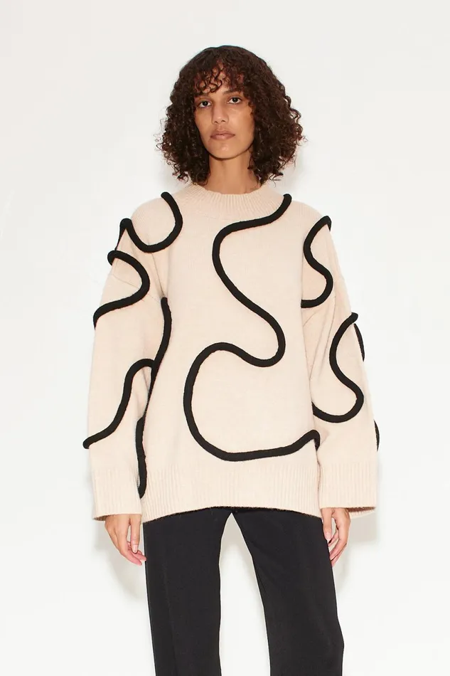 Simon Miller Sweaters Simon Miller Leith Squiggle Knit Sweater In CreamBlack 8211 Women