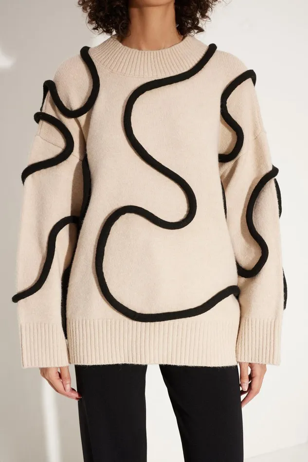 Simon Miller Sweaters Simon Miller Leith Squiggle Knit Sweater In CreamBlack 8211 Women