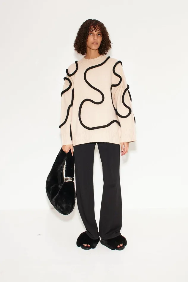 Simon Miller Sweaters Simon Miller Leith Squiggle Knit Sweater In CreamBlack 8211 Women