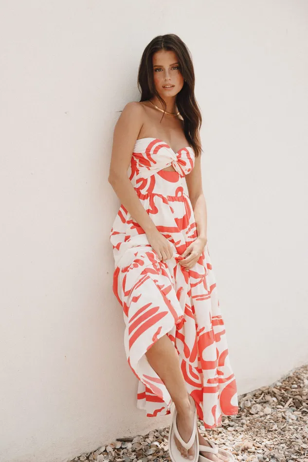 Sitara Strapless Midi Dress 8211 White Red White Red Women Dresses petalandpup