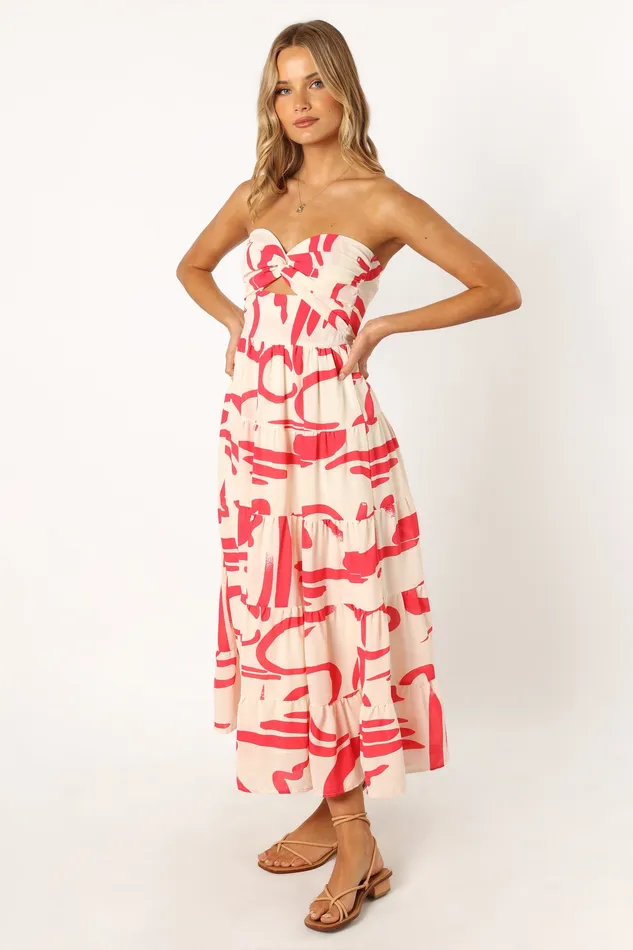 Sitara Strapless Midi Dress 8211 White Red White Red Women Dresses petalandpup