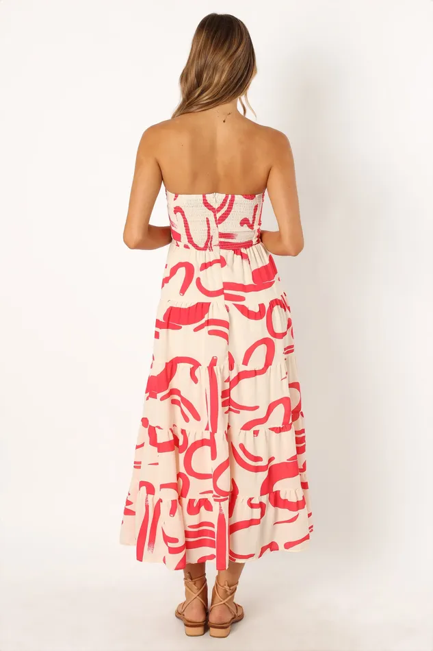 Sitara Strapless Midi Dress 8211 White Red White Red Women Dresses petalandpup