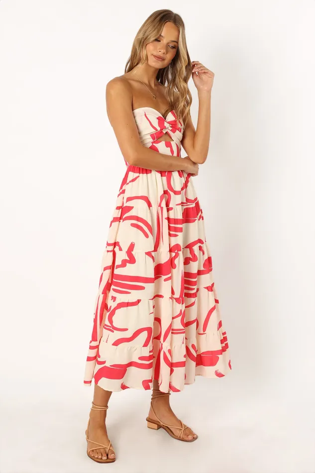 Sitara Strapless Midi Dress 8211 White Red White Red Women Dresses petalandpup
