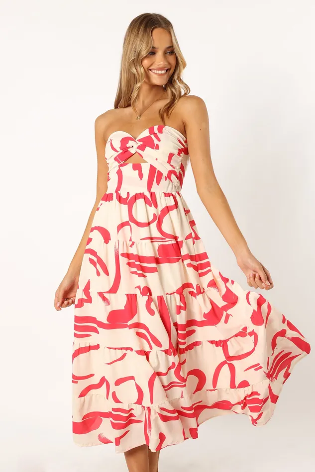 Sitara Strapless Midi Dress 8211 White Red White Red Women Dresses petalandpup