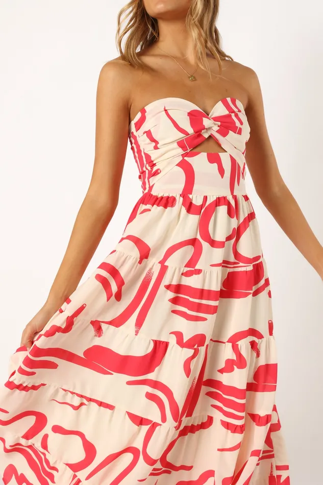 Sitara Strapless Midi Dress 8211 White Red White Red Women Dresses petalandpup