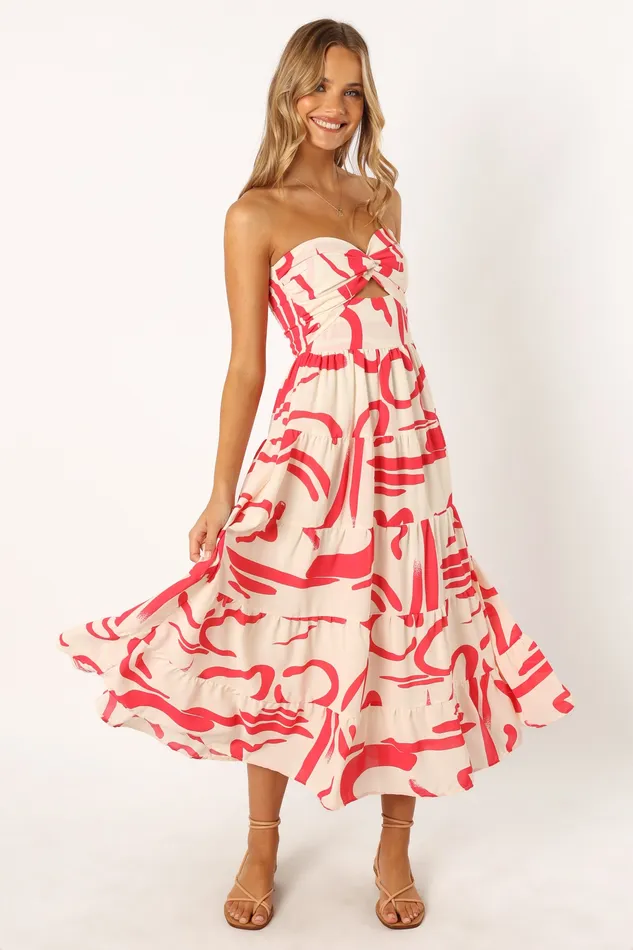 Sitara Strapless Midi Dress 8211 White Red White Red Women Dresses petalandpup