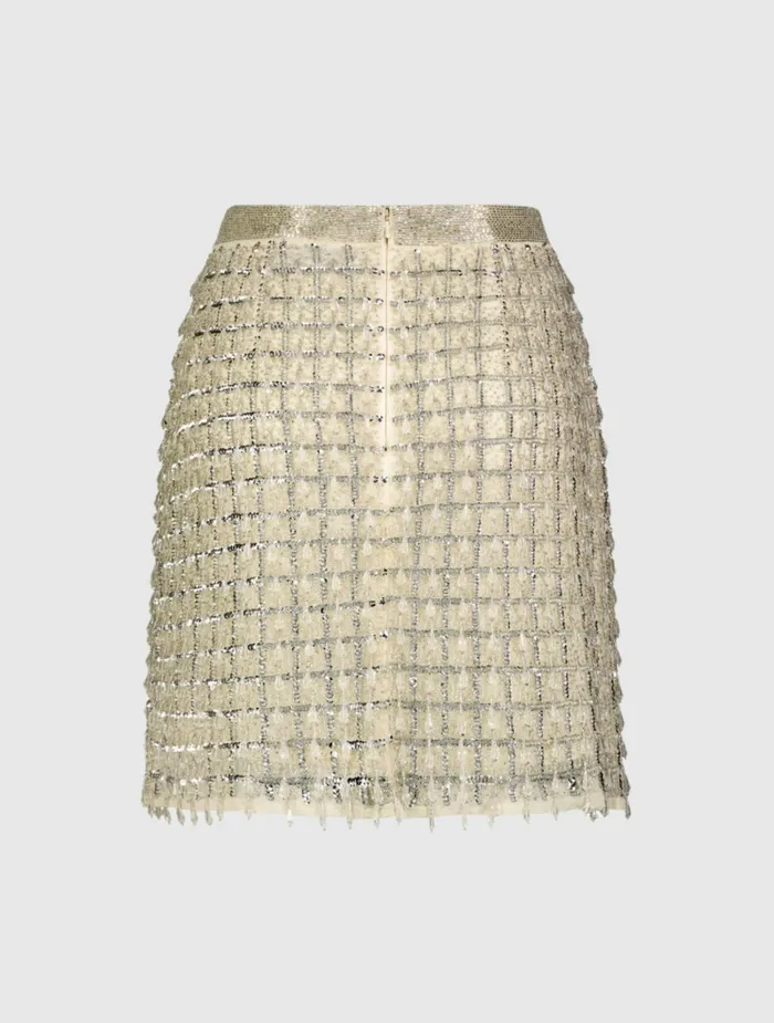 Skirts Women Mac Duggal Hand Beaded Mini Skirt 8211 FINAL SALE Nude