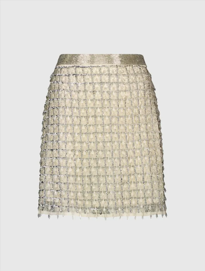 Skirts Women Mac Duggal Hand Beaded Mini Skirt 8211 FINAL SALE Nude