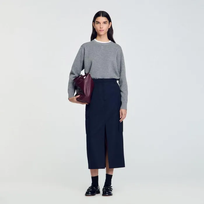 Skirts Women SANDRO Long Cargo Skirt Navy Blue