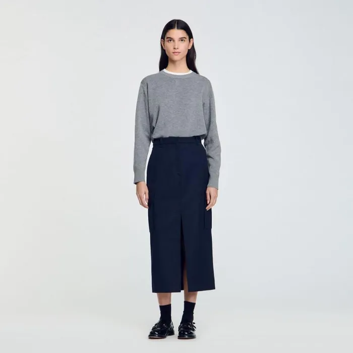 Skirts Women SANDRO Long Cargo Skirt Navy Blue