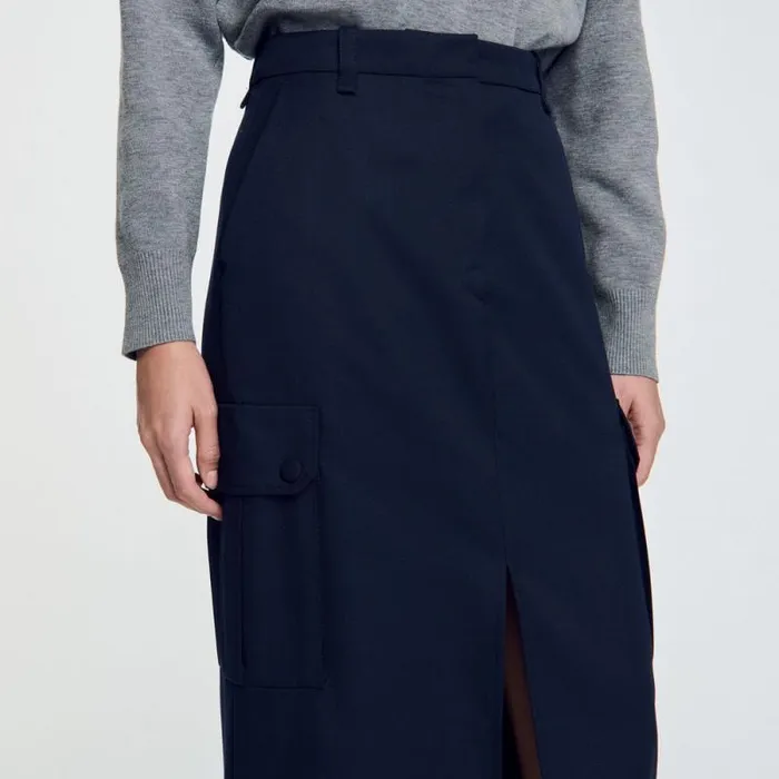 Skirts Women SANDRO Long Cargo Skirt Navy Blue