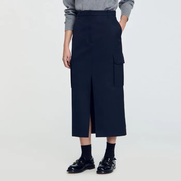 Skirts Women SANDRO Long Cargo Skirt Navy Blue