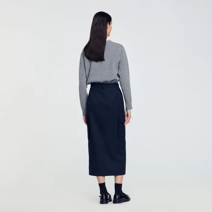 Skirts Women SANDRO Long Cargo Skirt Navy Blue