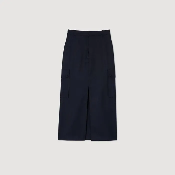 Skirts Women SANDRO Long Cargo Skirt Navy Blue