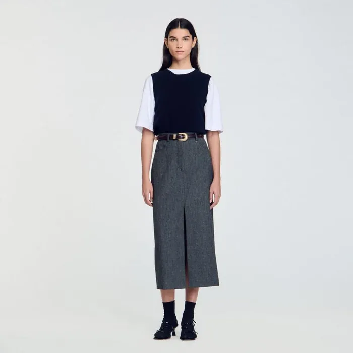 Skirts Women SANDRO Long Slit Skirt Grey