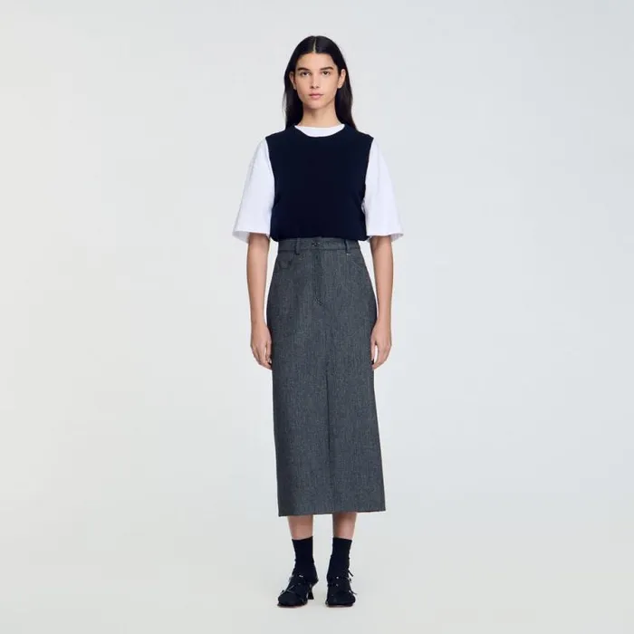 Skirts Women SANDRO Long Slit Skirt Grey