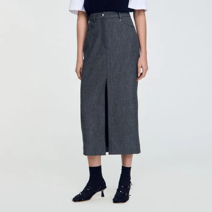 Skirts Women SANDRO Long Slit Skirt Grey