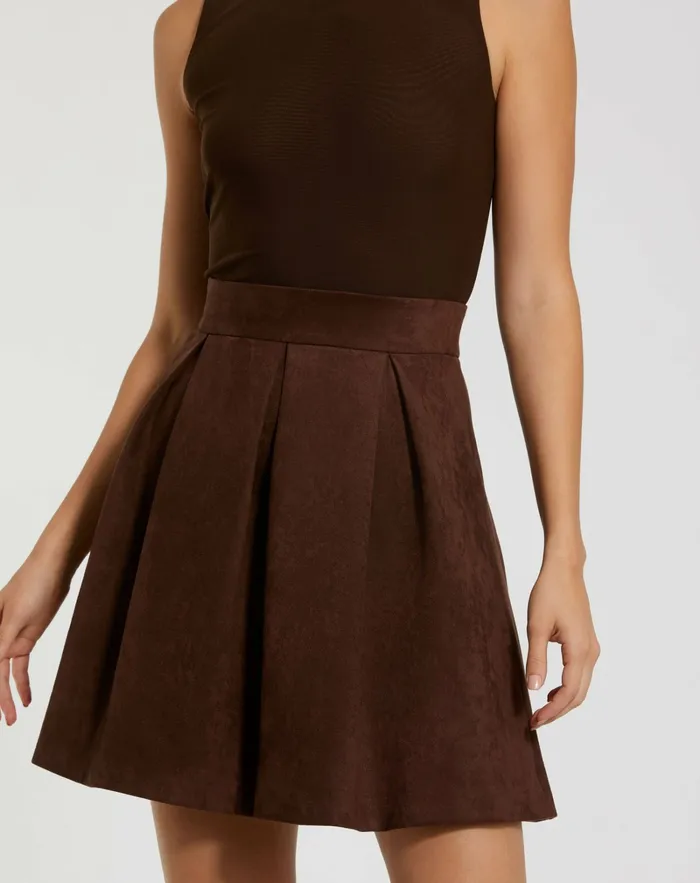Sleeveless Mesh And Suede A Line Mini Dress Chocolate Daytime Dresses Mac Duggal Women Sleeveless Mesh And Suede A Line Mini Dress Chocolate Daytime Dresses Mac Duggal Women