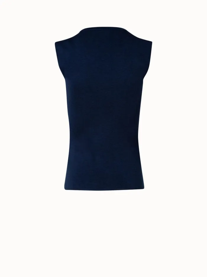 Sleeveless Silk Stretch Knit Top With Crew Neck Denim Women Akris Knitwear