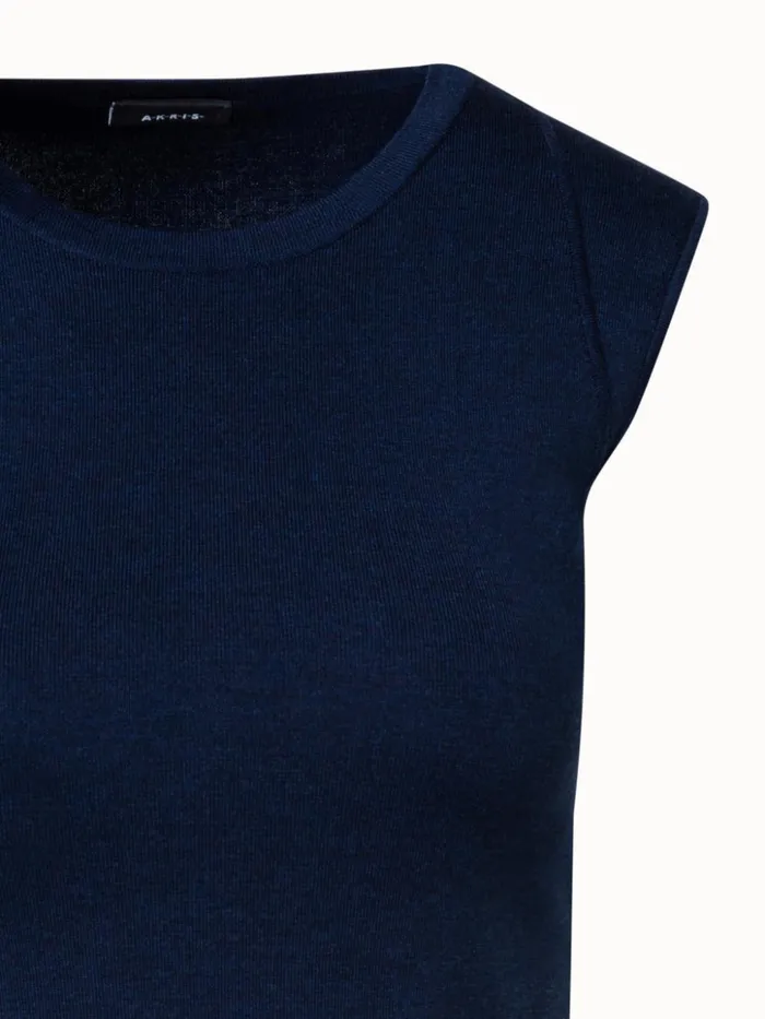 Sleeveless Silk Stretch Knit Top With Crew Neck Denim Women Akris Knitwear