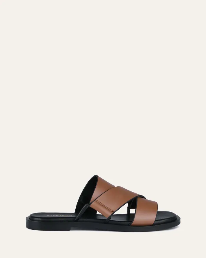 SLIDES jomercer Women Shelby flat slides dark tan leather