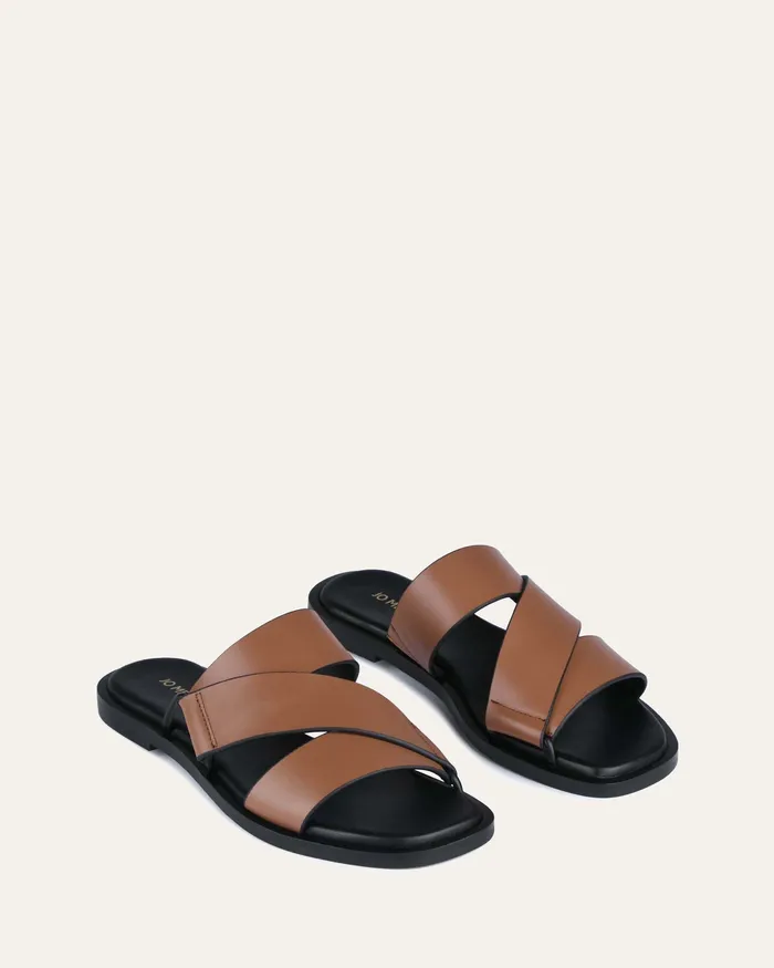 SLIDES jomercer Women Shelby flat slides dark tan leather