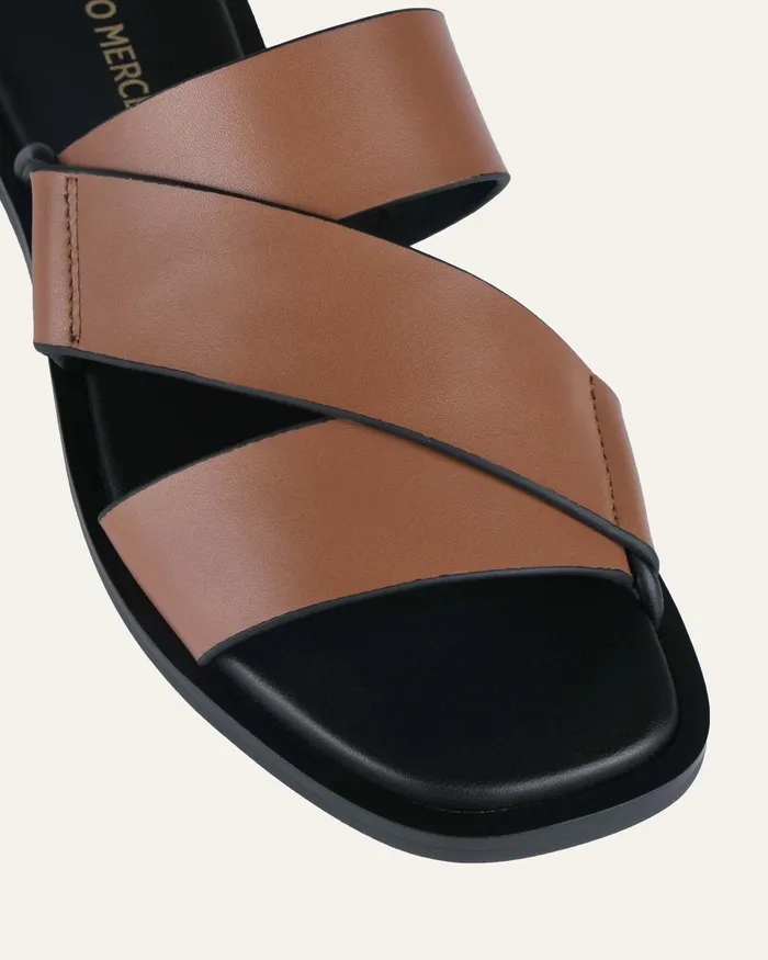 SLIDES jomercer Women Shelby flat slides dark tan leather