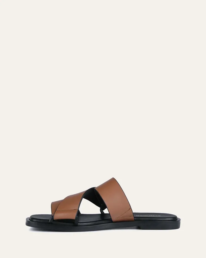 SLIDES jomercer Women Shelby flat slides dark tan leather