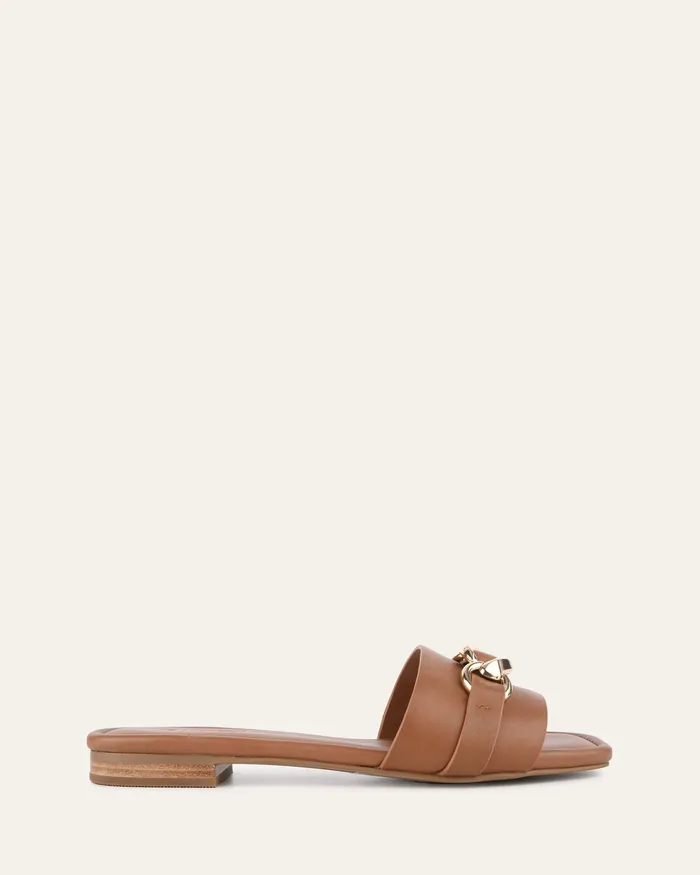 SLIDES Women Pablo flat slide dark tan leather jomercer