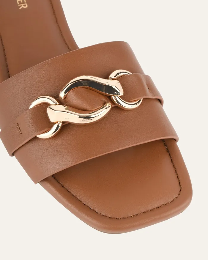 SLIDES Women Pablo flat slide dark tan leather jomercer SLIDES Women Pablo flat slide dark tan leather jomercer