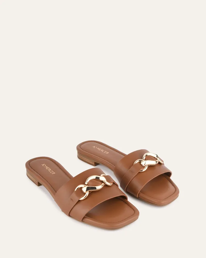 SLIDES Women Pablo flat slide dark tan leather jomercer SLIDES Women Pablo flat slide dark tan leather jomercer