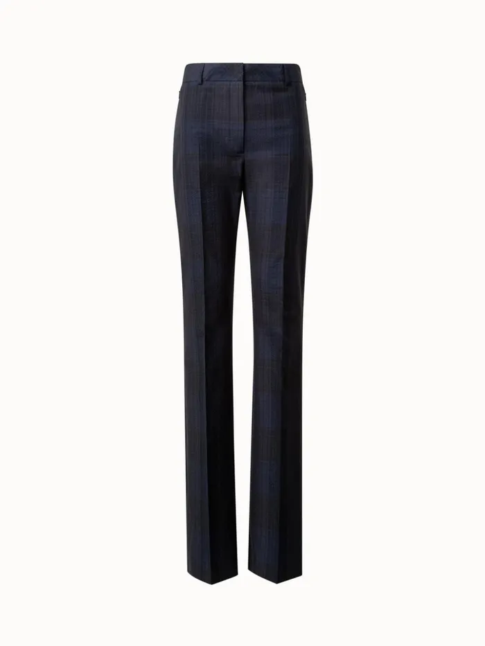 Slight Bootcut Pants In Silk Cotton Seersucker Navy Women Akris Pants