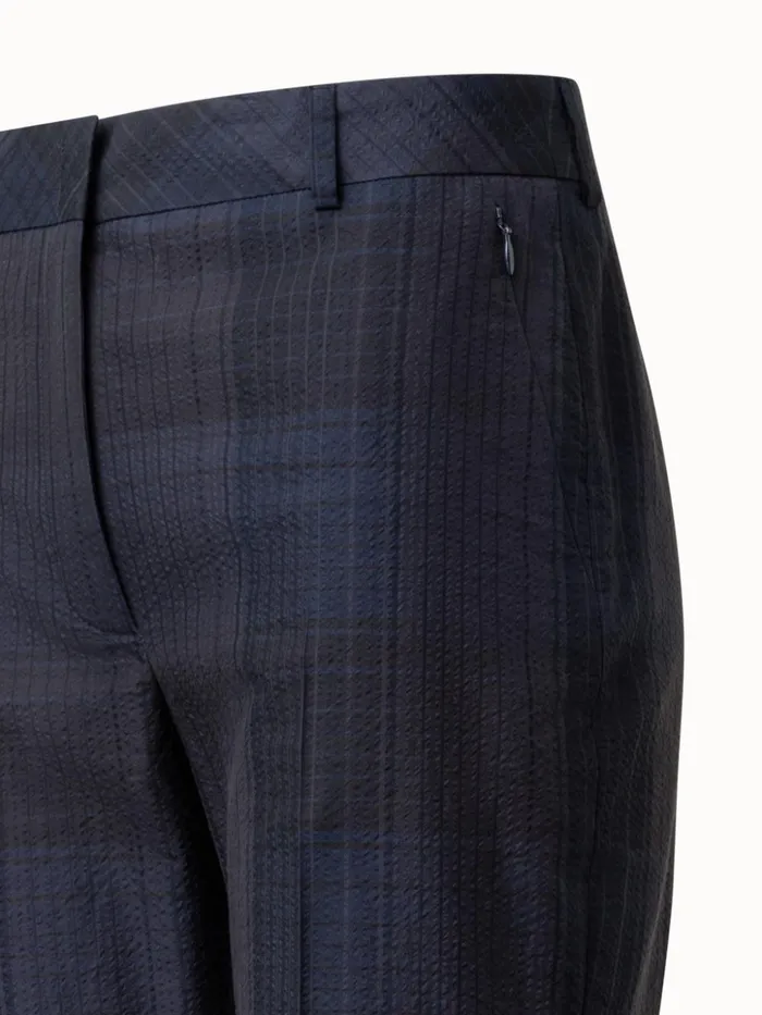 Slight Bootcut Pants In Silk Cotton Seersucker Navy Women Akris Pants