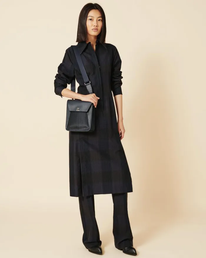 Slight Bootcut Pants In Silk Cotton Seersucker Navy Women Akris Pants