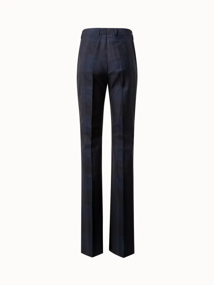 Slight Bootcut Pants In Silk Cotton Seersucker Navy Women Akris Pants