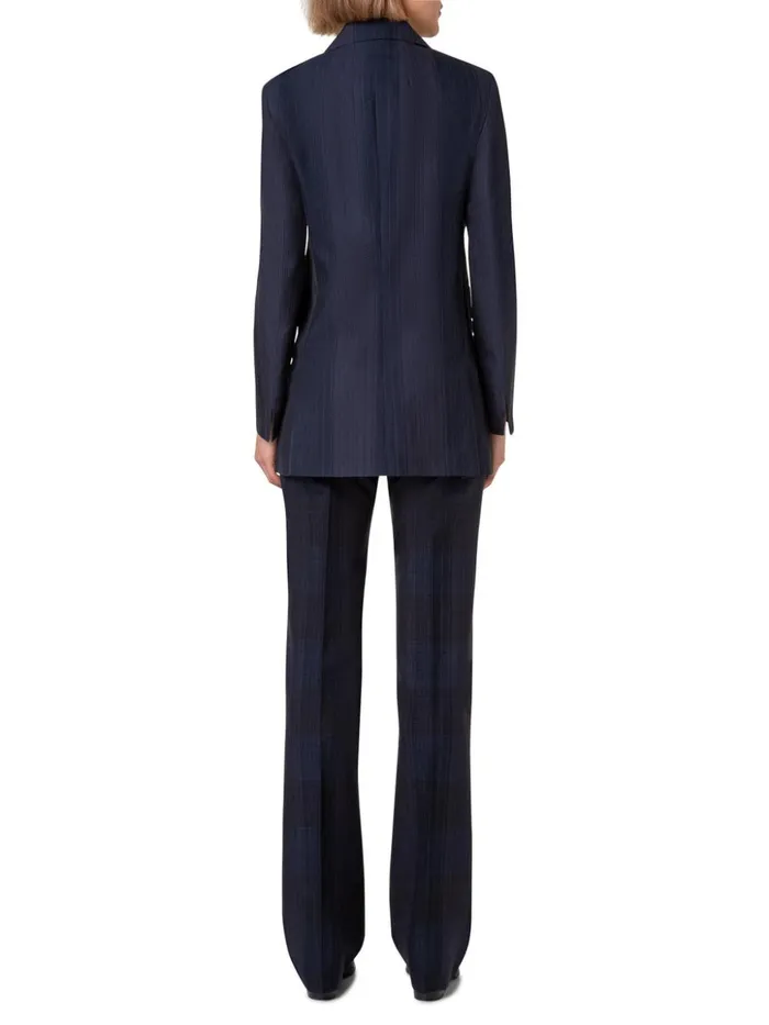 Slight Bootcut Pants In Silk Cotton Seersucker Navy Women Akris Pants