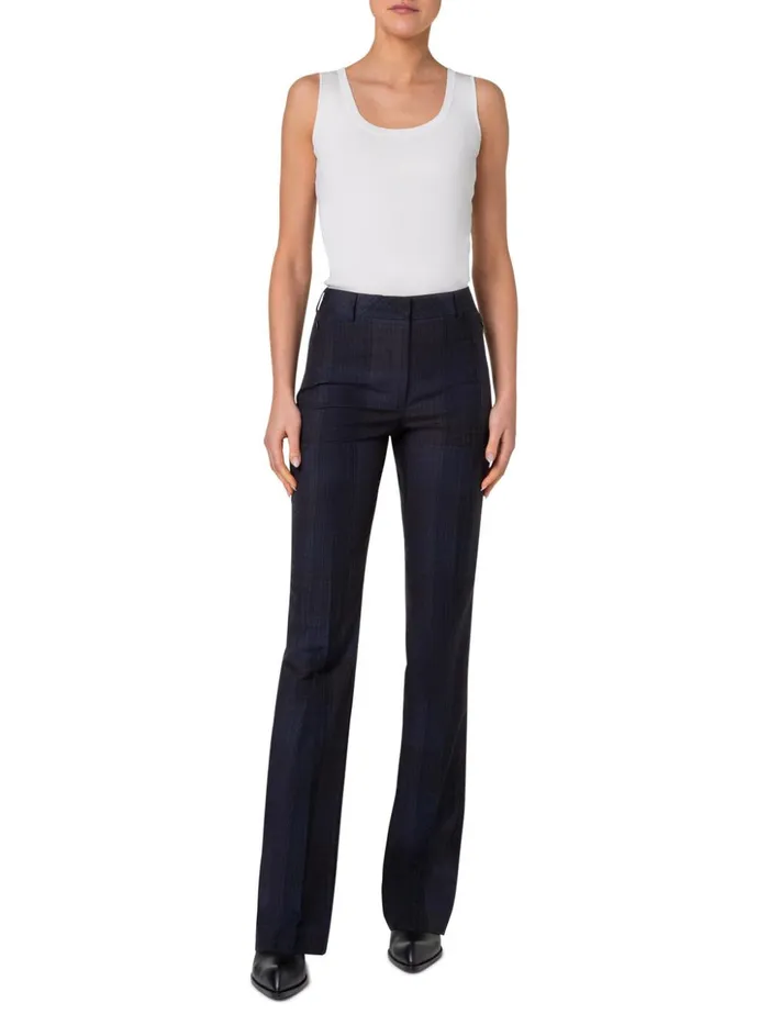 Slight Bootcut Pants In Silk Cotton Seersucker Navy Women Akris Pants