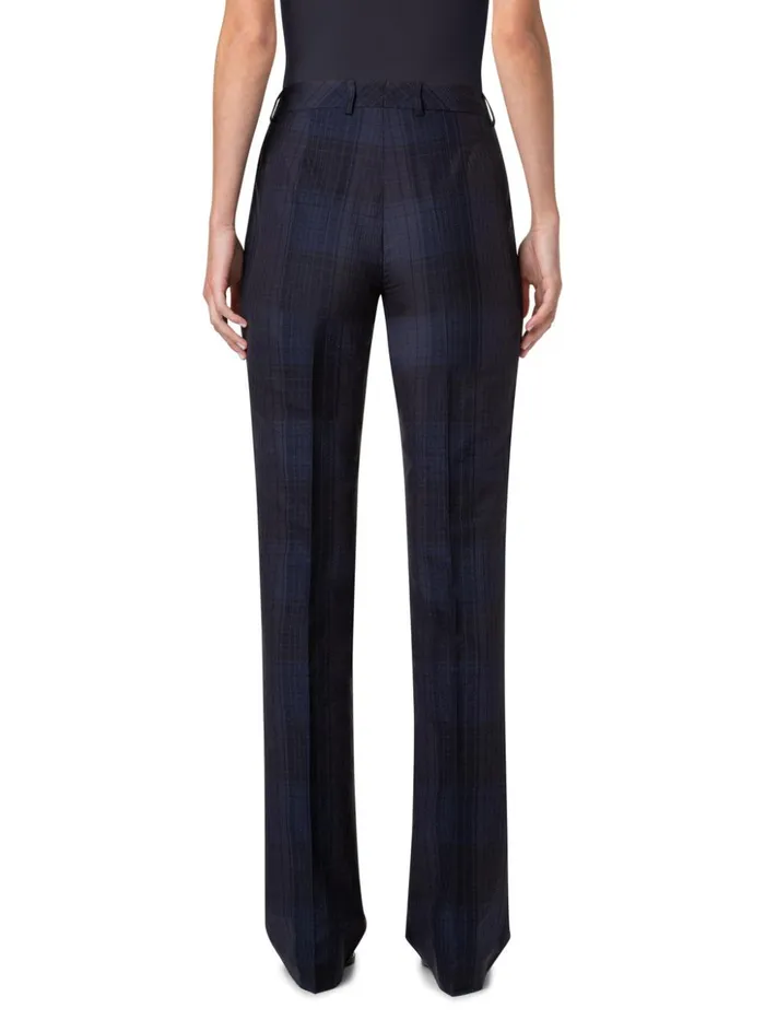 Slight Bootcut Pants In Silk Cotton Seersucker Navy Women Akris Pants