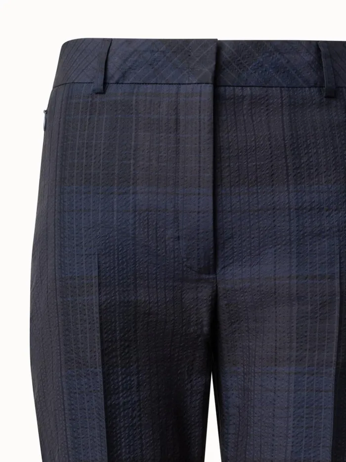 Slight Bootcut Pants In Silk Cotton Seersucker Navy Women Akris Pants