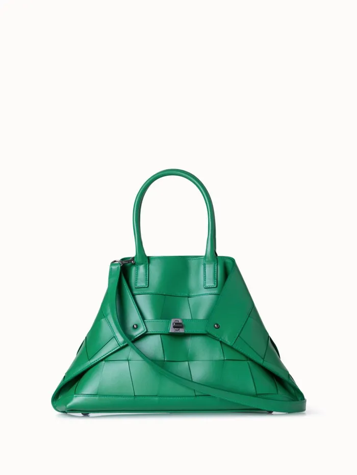 Small Ai Top Handle Bag In Woven Leather Aloe Women Akris Crossbody Bags