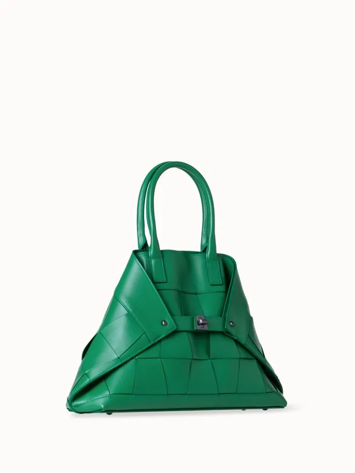 Small Ai Top Handle Bag In Woven Leather Aloe Women Akris Crossbody Bags