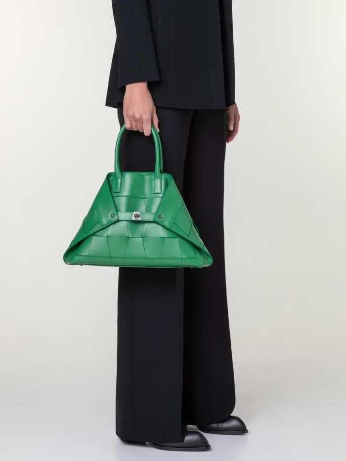 Small Ai Top Handle Bag In Woven Leather Aloe Women Akris Crossbody Bags