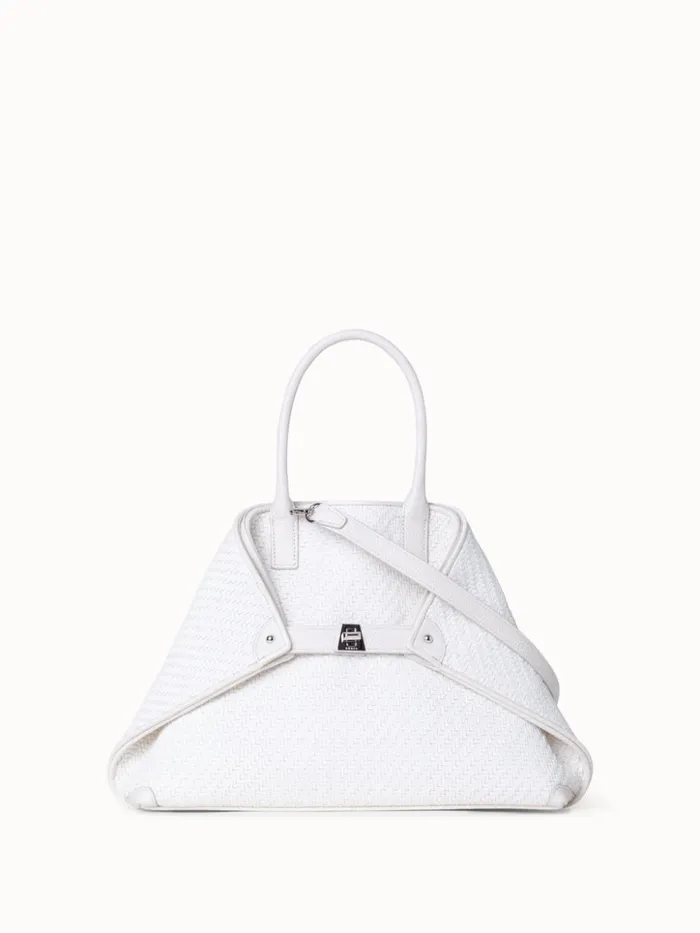 Small Ai Top Handle Bag In Woven Leather Ecru Women Akris Top Handle Bags