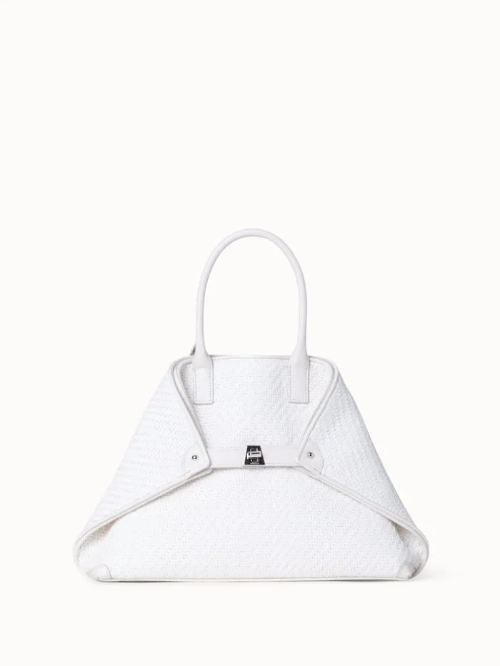 Small Ai Top Handle Bag In Woven Leather Ecru Women Akris Top Handle Bags